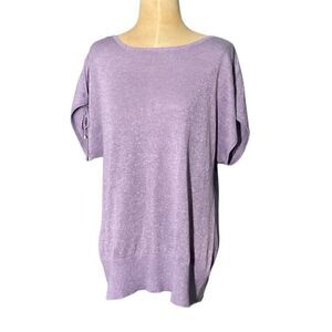 Roz & Ali Womens Sparkly Cinched Shoulder Dolman Sleeve Knit Tunic Top Purple XL